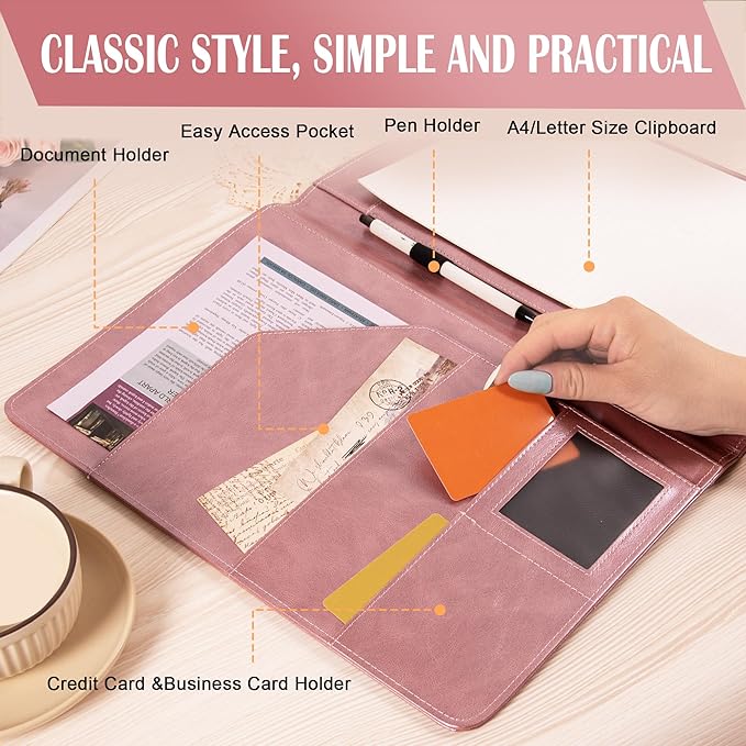 AZXCG Padfolio Portfolio Binder,Interview Resume Folder with Business Card Holder,Portfolio Folder with Document Organizer,A4 Legal Pad Holder for Men &Women
