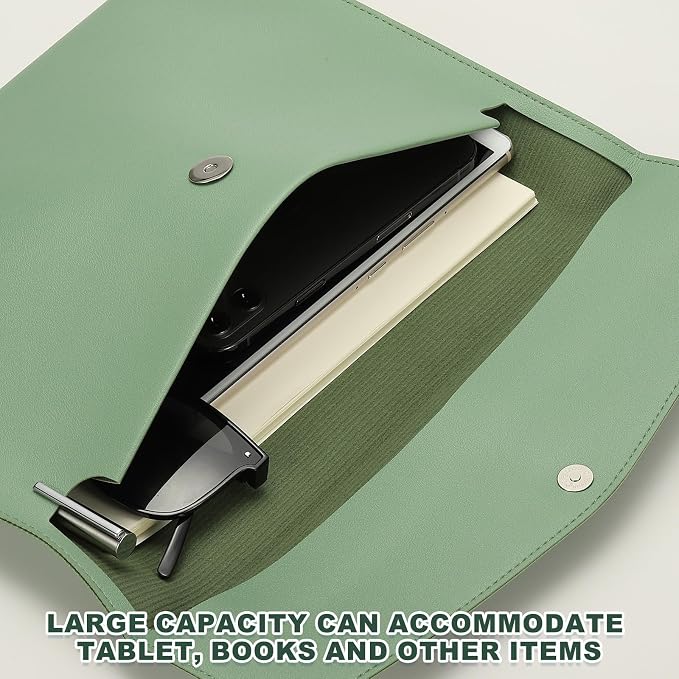PATIKIL PU Leather A4 File Folder, Document Holder Filing Organizer Portfolio Envelope Folder Case with Snap Closure for Letter Receipt Style 2, Green