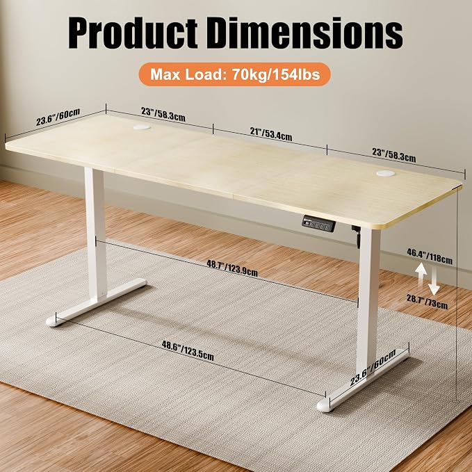ERGOMAKER 67"x24" Standing Desk, Height Adjustable Sit-Stand Office, Oak | Electric Adjustable Standing Desk, Sit to Stand Computer Office Desk with Splice Board, Memory Preset, Lifts 28.7''-46.5"