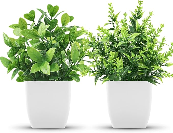 Der Rose 2 Pack Fake Plants Small Faux Artificial Small Potted Plants Indoor for Room Home Office Farmhouse Bathroom Decor