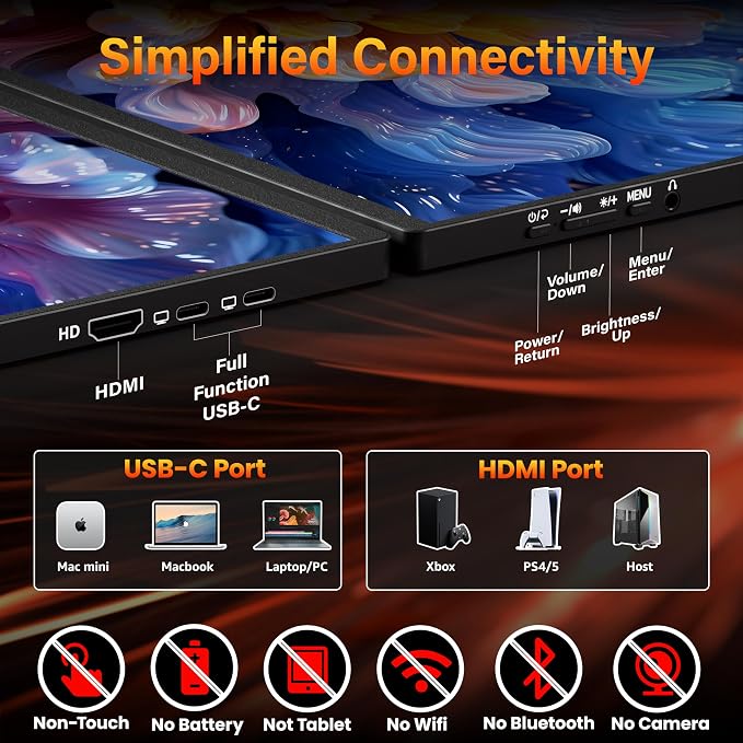 Upperizon Portable Monitor 16 inch 2K QHD 2560x1600 106% sRGB, 144Hz USB-C, 120Hz HDMI, HDR Travel Monitor for Laptop Mac PC Surface PS5 Xbox, External Display with Cover & Speakers, VESA Compatible