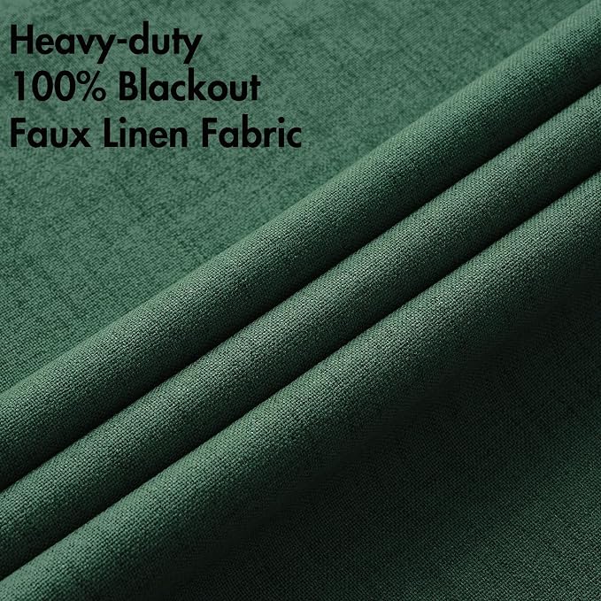 MIULEE 100% Blackout Linen Curtains for Bedroom Thermal Insulated Emerald Green Grommet Room Darkening Curtains & Drapes Christmas Decor for Living Room 52 x 96 Inch (2 Panels)