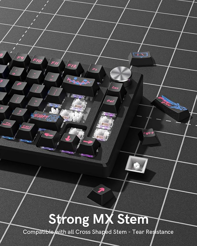 PBT Keycaps, Jinx Theme keycaps Set for Mechanical Keyboard, Cherry Profile and High Contrast Custom Keyboard Key Caps for 60 65 75 100 Percent (137 Keycap Set)