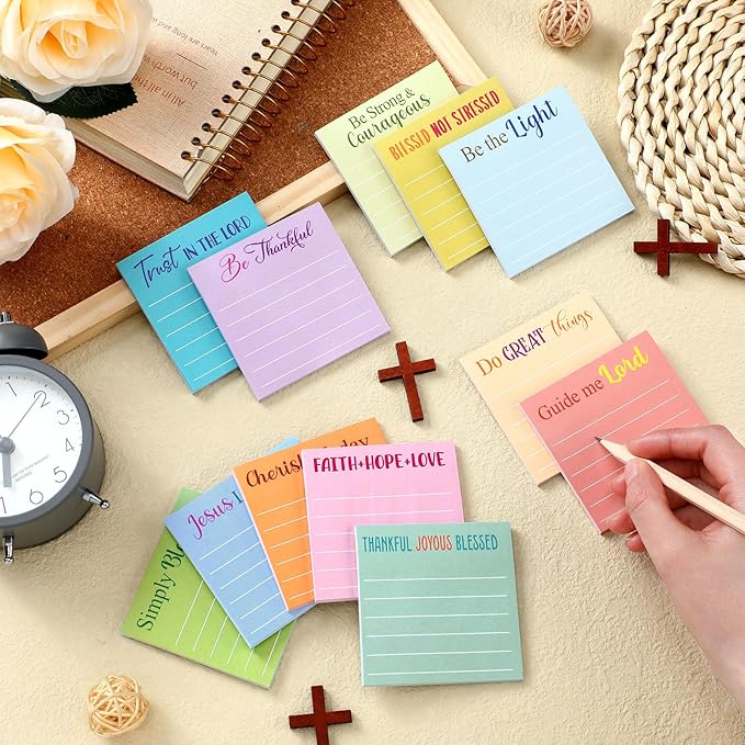 Yinder 24 Pcs Inspirational Sticky Notes Thank You Gift Motivational Sticky Note Pad Employee Appreciation Gift Bulk for Staff Coworker Teacher Nurse Office Groups 3 x 3'' (Bible,Light Color)