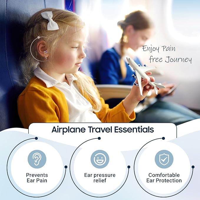 Kids Earplugs – Ear Pressure Relief & Prevent Ear-Pain Airplane Travel Protection for Adults Children 6+ with Small Ear-canals, Reusable Noise Sensitivity Ear Plugs, 25 dB