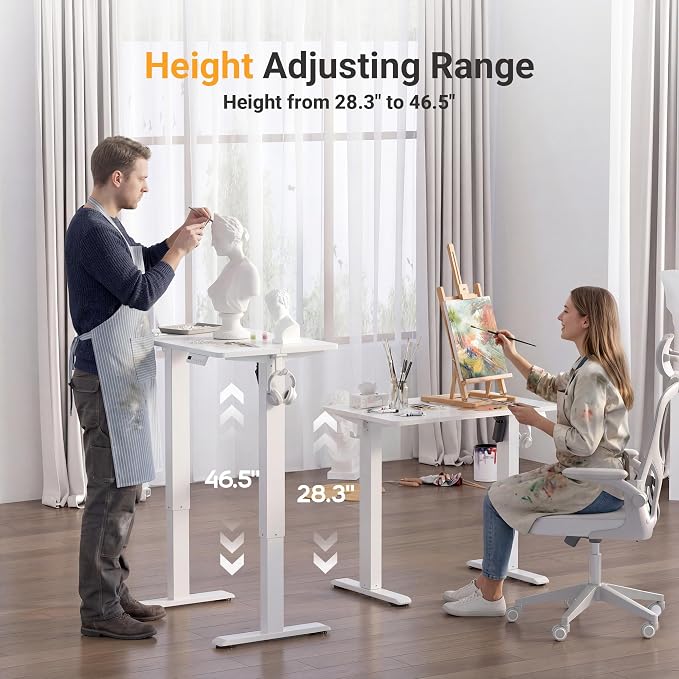 YDN Electric Standing Desk, 32x19 Inch, White | 3 Memory Presets, Cable Management, Adjustable Height, Sit Stand, Space-Saving, Computer Workstation, Home Office