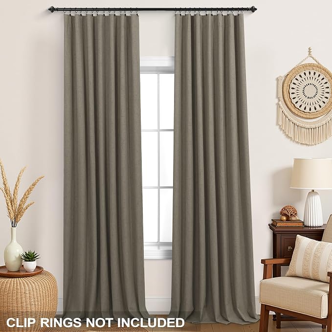 Floor to Ceiling Curtains, Thermal Insulated Drapes for Summer Heat Energy Efficient, Linen Blackout Window Curtain Panels for Patio Door Living Room, Wide 52 x 96 Inch Long, Taupe Light Brown