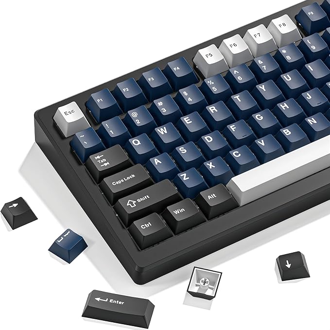 dagaladoo Keyboard keycaps Set, Double Shot PBT keycaps,Cherry Profile Custom Key caps 60 65 75 100 Percent for Cherry-mx Full Size Retro Mechanical Keyboard,Black/Blue/White,138-keys