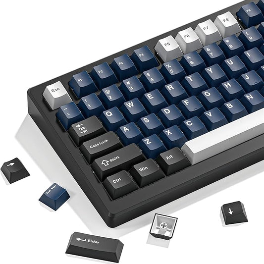 dagaladoo Keyboard keycaps Set, Double Shot PBT keycaps,Cherry Profile Custom Key caps 60 65 75 100 Percent for Cherry-mx Full Size Retro Mechanical Keyboard,Black/Blue/White,138-keys