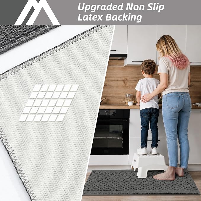 COSY HOMEER 60x24Inch/35X24Inch Kitchen Rugs Sets Non-Slip Washable Kitchen Mats for Floor Polypropylene Absorbent Kitchen Runner for Kitchen Sink Hallway Entryway(Grey)