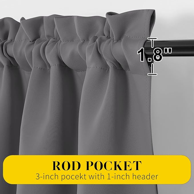 NICETOWN Short Curtains with Attached Valance for Small Window, Thermal Insulated Rod Pocket Room Darkening Curtains for Living Room, 52" Wide x 45" Long, 2 Panels, Grey