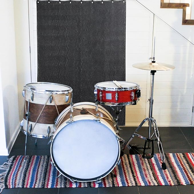 HOMBYS Large Sound Dampening Blanket, 80" x 72" Sound Absorbing Panel with Grommets for Wall Hanging, Noise Reduce Curtains for Recording Studio Use and Basements, 80" x 72", Black
