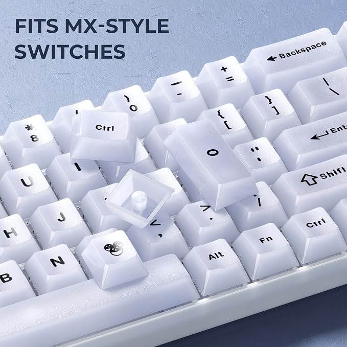 x XVX Keyboard Keycaps White, Clear Jelly Keycaps 60 65 75 100 Percent, Translucent Cute Custom Key caps Set 124 Keys for Mechanical Gaming Keyboards(Cherry Profile)