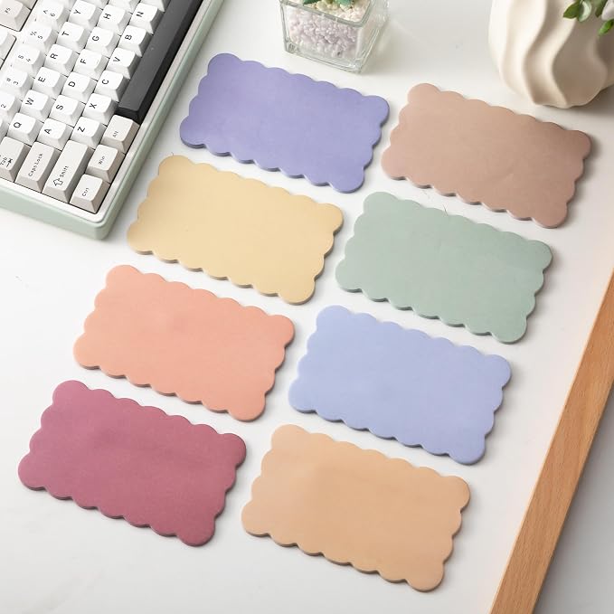 Eaasty 8 Pack Scalloped Sticky Notes Cute Adhesive Memo Pads Vintage Colors Aesthetic Unlined Self Stick Note Pads 3" x 5" Pretty Wavy Sticky Notes Bulk 240 Sheets for School Office Supplies