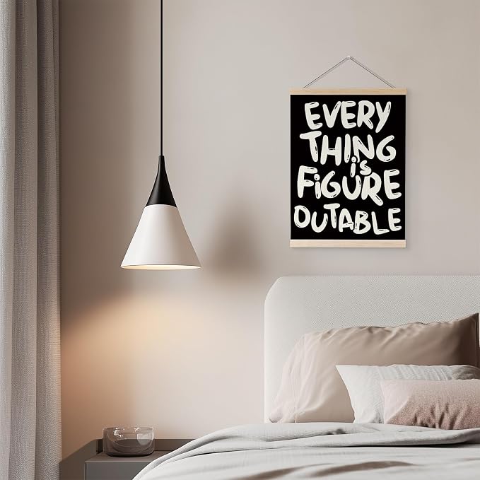 YQDEJ Everything is Figureoutable Black Inspirational Wall Art Poster Hanger Frame, Black Positive Affirmations Wall Decor, Motivational Wall Art for Home Office Classroom, 12x16 Inch