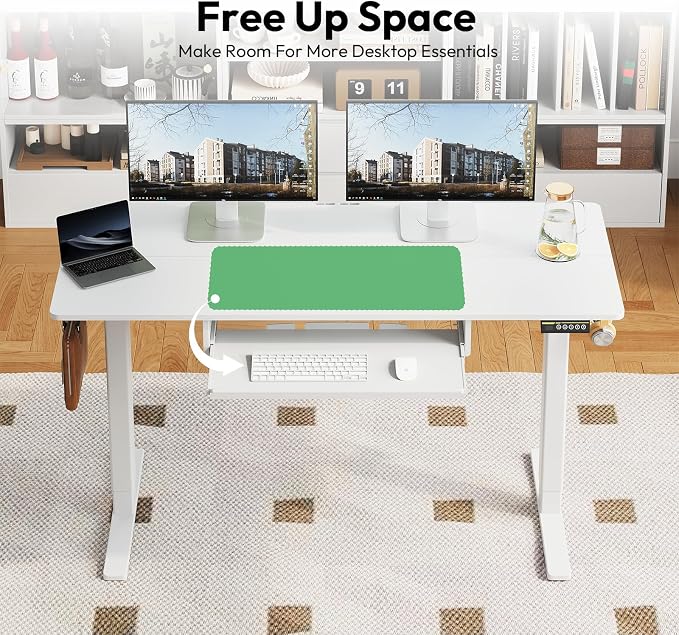 48 x 24 Inch Electric Standing Desk with Keyboard Tray, White | 3-Year Free Motor Replacement, 28.3-46.5 in Height, 3 Presets, 45 dB or Less, 154 lb Capacity, Keyboard Tray