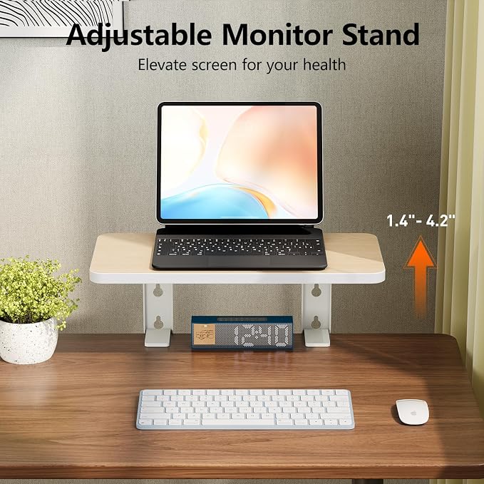 15.7"×7.5" Clamp-on Desk Extender, Monitor and Laptop Riser | Heavy-Duty Side/Top Desk Organizer Shelf, Adjustable Desktop Storage for Office Accessories, Light Wood