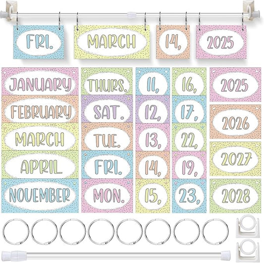 Pastel Flip Calendar Bulletin Board Set Colorful Pastel Flip Calendar with Adjustable Holder 54 Date Cards for Classroom Home Decor Back to School Supplies
