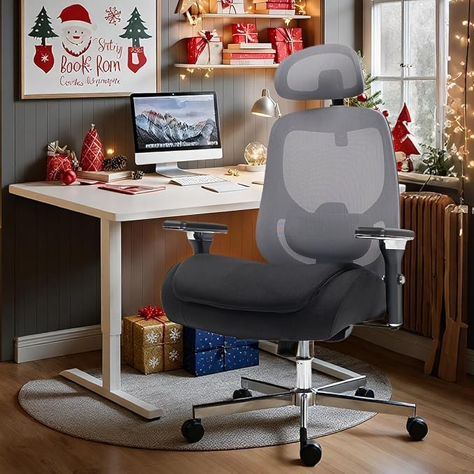 Big and Tall Office Chair 750lbs, Heavy Duty Ergonomic Mesh Desk Chair, 500+lbs Capacity, Extra Wide Seat, High Back Executive Computer Chair for Heavy People, Black & Grey