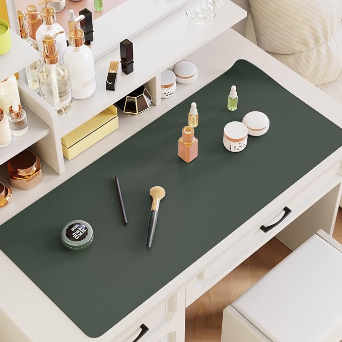 Makeup Mat for Vanity, Waterproof Dual-Sided Vanity Desk Protector for Dressing Table, Makeup Table Cover Mat Oilproof Dustproof Smooth Soft(47.2"*23.6'', Dark Green)