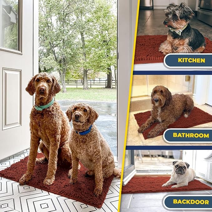 Muddy Mat® | Super Absorbent Door Mat Indoor, Microfiber Quick Dry Chenille Entryway Rug, Non-Slip Front Door Mat, Indoor Mats for Entryway, Machine Washable Pet Rug, Brick Red 19" x 30"