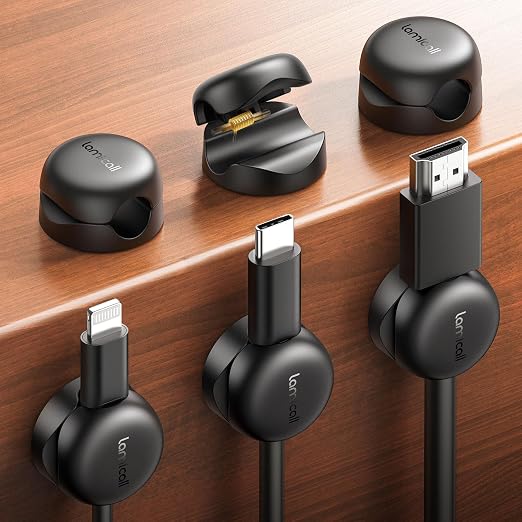Lamicall 6 Pack Cable Clips, Compact Spring Cord Organizer Holder for Desk | Smaller, Space Saving Cable Management Clips, Nightstand Phone Charger Holder, Adhesive Wire Keeper, Desk Office Accessories