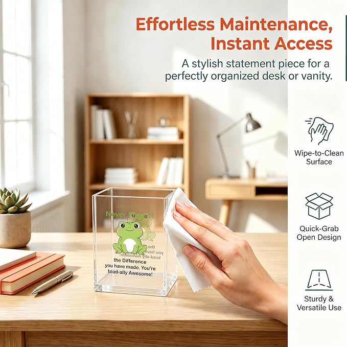 Inspirational Frog Office Acrylic Cosmetic Pen Pencil Holder Cup, Never Frog-et the Difference You Make Pencil Organizer, Cute Desk Accessories, Motivational Gifts for Women Men Teacher（A26）