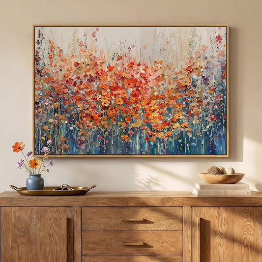 Framed Abstract Flower Wall Art, Colorful Botanical Floral Canvas Painting Prints for Modern Farmhouse Wall Art Decor, Wildflower Pictures for Living Room Bedroom Dining Room Wall Decor, 24x36 Inch
