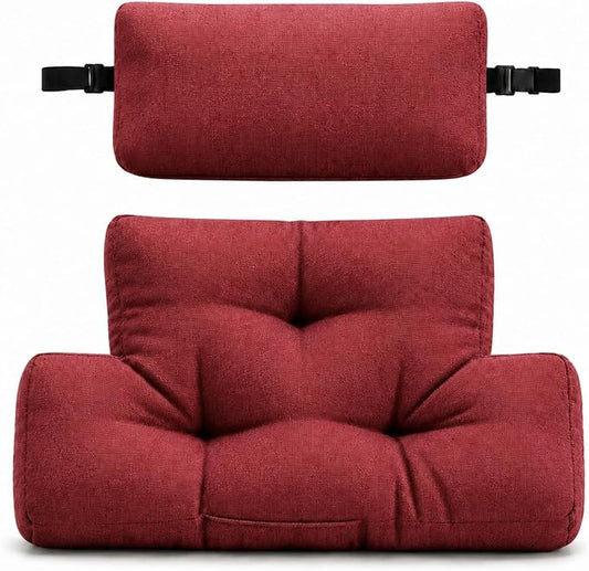 Neck Pillow Lumbar Support for Recliner, Soft and Fluffy Back Support Cushion for Chair with Adjustable Headrest Pillow, Back Rest Pillow for Office Chairs, Recliners, Sofa, Couch Pain Relief Burgundy