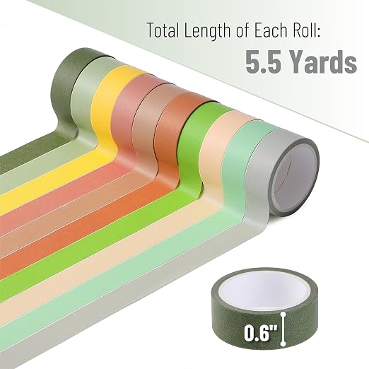 Mr. Pen- Washi Tape Set, 10 Rolls, 5.5 Yards/Roll, Washi Tape for Scrapbook | Arts, Crafts, Journals and Planners, Earthy Tones