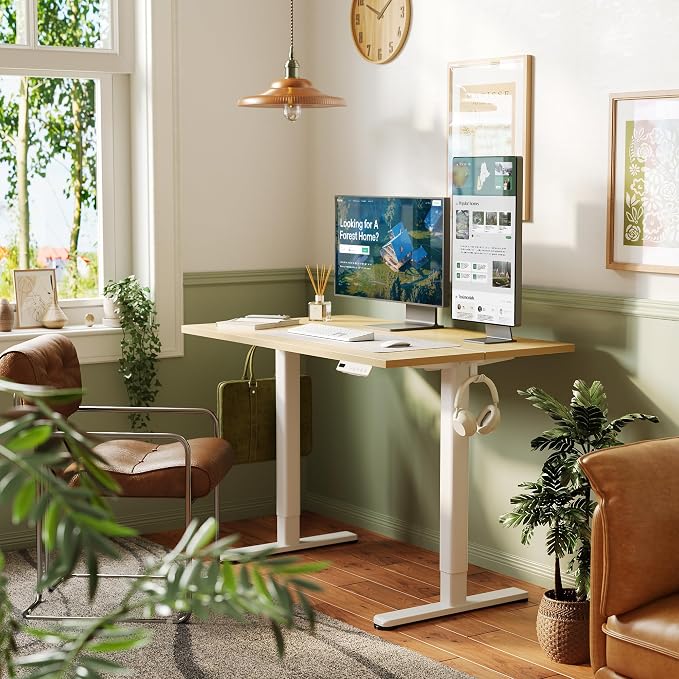 INNOVAR Electric Standing Desk, Adjustable Height Stand up Desks, 40 x 24 Inches Sit Stand up Desk for Home Office Computing, 3-Preset Memory Height Ergonomic Rising Desks, Nature