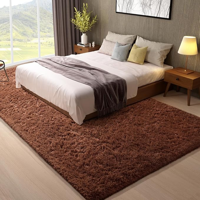 Ophanie 8x10 Brown Area Rugs for Living Room,Large Shag Bedroom Carpet,Big Indoor Thick Soft Shaggy Nursery Rug,Fluffy Carpets for Boy and Girls Room Dorm Decor Aesthetic with Over 99 pcs Pile fibers