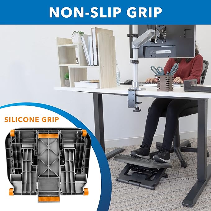 Mount-It! Ergonomic Under Desk Footrest with Massage Rollers, Adjustable Height & 30° Tilt Foot Rest Under Desk (4.25"–6.75"), Office Foot Stool with Non Slip Surface