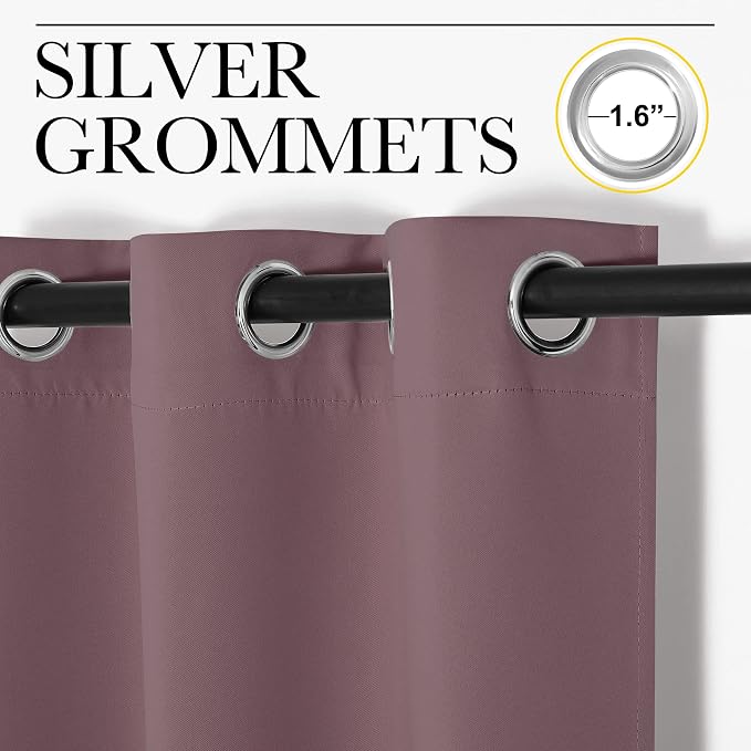 NICETOWN Blackout Curtain Blind for Bedroom, Single Panel, W34 x L72 inches, Dry Rose, Thermal Insulated Grommet Blackout Room Darkening Drape/Drapery