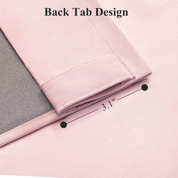 Baby Pink Velvet Curtains 108 Inches Long for Girls Room, Luxury Room Darkening Thermal Insulated Soundproof Curtains Luxury Window Drapes for Bedroom, Back Tab Rod Pocket, W52 x L108, 2 Panels