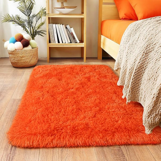2x3 Small Rugs for Bedroom, Soft Fluffy Shaggy Bedside Area Rugs for Living Room, Indoor Floor Carpet for Kids Girls and Boys, Nursery Rooms, Home Decor Aesthetic, Orange