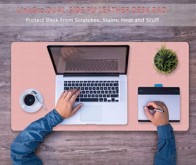 Office Desk Pad Protector Leather Desk Blotter Laptop Keyboard Mat Pad Waterproof Writing Desk Cover Mat Ultra-Thin Table Protector Cute for Women & Girl 17 X 36 Inch (Shell-Pink/Bright Silver)