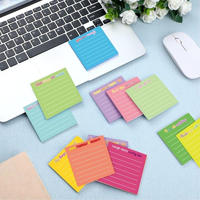 Yinder 12 Pcs Inspirational Sticky Notes Thank You Gift Motivational Sticky Note Pad Employee Appreciation Gift Bulk for Staff Coworker Teacher Nurse Office Groups 3 x 3'' (Inspirational,Dark Color)
