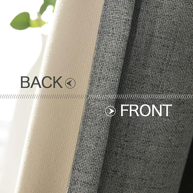 MIULEE Linen Texture Curtains for Bedroom Solid 100% Blackout Thermal Insulated Dark Grey Curtains Grommet Room Darkening Drapes Luxury Decor for Living Room 52x63 Inch (2 Panels)