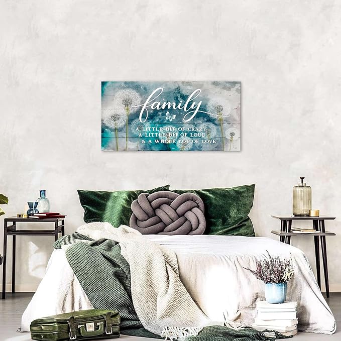 Family Wall Decor Teal Kitchen Wall Art Farmhouse Inspirational Quotes Canvas Prints A Little Bit of Crazy Loud Love Large Dandelion Family Signs for Home Decor Wall Living Dining Room Bedroom 20x40"
