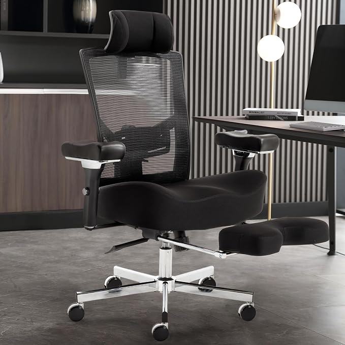 Big and Tall Office Chair 700lbs with Ergonomic W Wide Thick Seat Cushion, Oversized Mesh Desk Chair with Adjustable Lumbar for Heavy People, Computer Chair with 4D Armrest Headrest Footrest