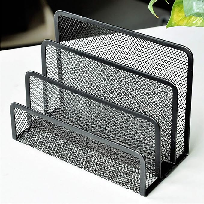 VANRA 2 Small Letter Sorters Desktop Envelopes Holder Organizer Metal Mesh | 2 Pack Desk Letter Organizer 4 Compartments Bills Holder Paper Sorter Letter Tray for Office School Storage (Black)