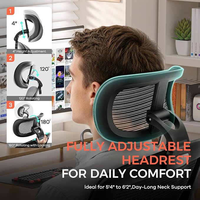Office Chair,Ergonomic Mesh Computer Desk Chair,Black | 2D Adjustable Lumbar Support,3D Headrest,Adjustable & Flip-Up Armrests,Rolling,Tilting,Swivel,High Back,Executive PC Chair