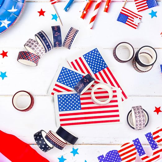 20 Rolls for Independence Day Decorative Tape Set for 4th of July Washi Tape Patriotic Stripes Washi Masking Tape for Holiday Kids DIY Art Crafts Notebook Scrapbooking & Stamping Supplies