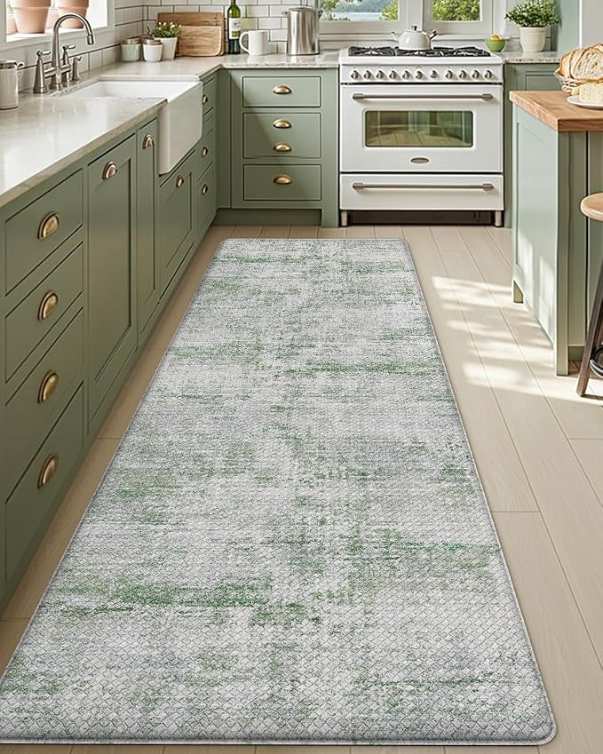 DEXI Kitchen Floor Mats Cushioned Anti Fatigue Runner, 23x107 Green | Wide Standing Comfort, Waterproof Oil-proof, Memory Foam Padded for Front Sink Laundry