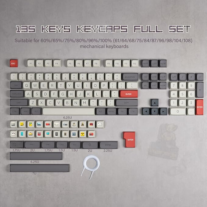 XDA Profile PBT Keycaps, Retro Game Console Custom Keycap Set, XVX Keyboard Keycap 75 Percent with Dye-Sublimation Suitable for Most 65% 80% 100% Gateron Cherry MX Switches Mechanical Keyboard