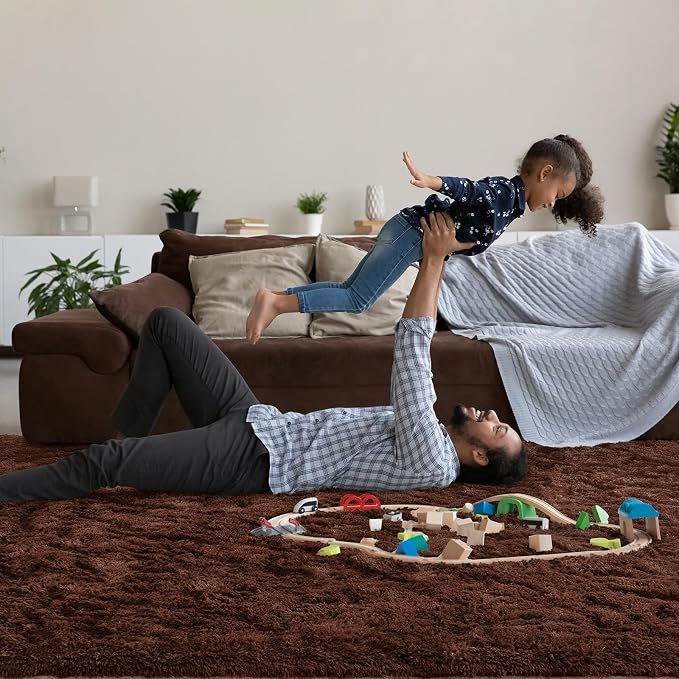 HOMORE Large Area Rugs 9x12 Living Room, Brown Area Rug Big Rugs for Bedroom, Soft Fluffy Plush Furry Rug for Kids Playroom Classroom, Modern Shaggy Rugs and Carpets for Farmhouse Living Room Decor
