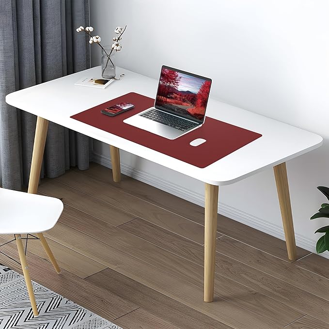 AFIING Leather Desk Pad Protector, 23.6" x 13.7", Red | Dual-Sided Cork & PU Leather, Waterproof, Non-Slip Mouse Pad & Writing Pad for Home, Office, Study & Laptop