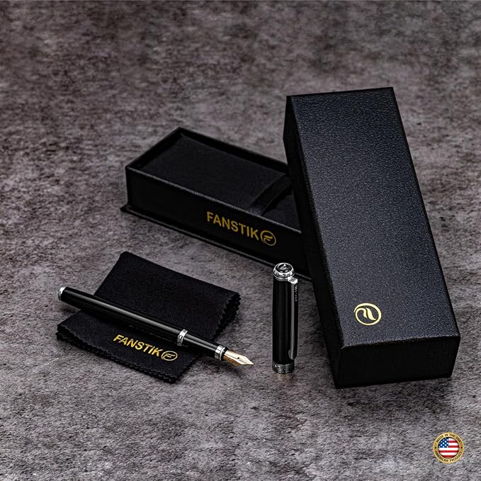 Black & Silver Luxury fountain pen, fancy gift set for women, Chrome Finish, Professional executive pen gift set for men (Lux fountain Black-Silver)