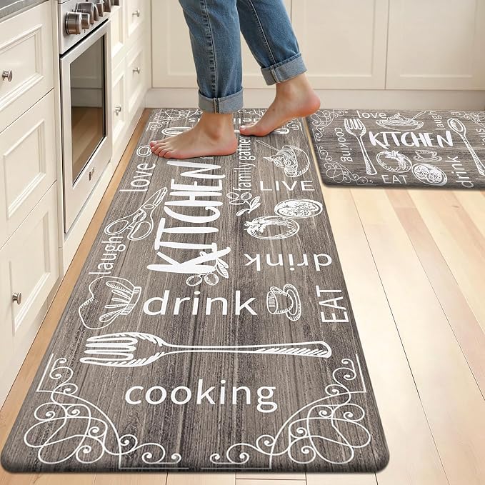 HEBE Kitchen Rugs Set of 2, Cushioned Anti Fatigue Kitchen Mats for Floor, Non Slip Waterproof Comfort Standing Desk Mat Carpet for Sink, Stove, Laundry Room